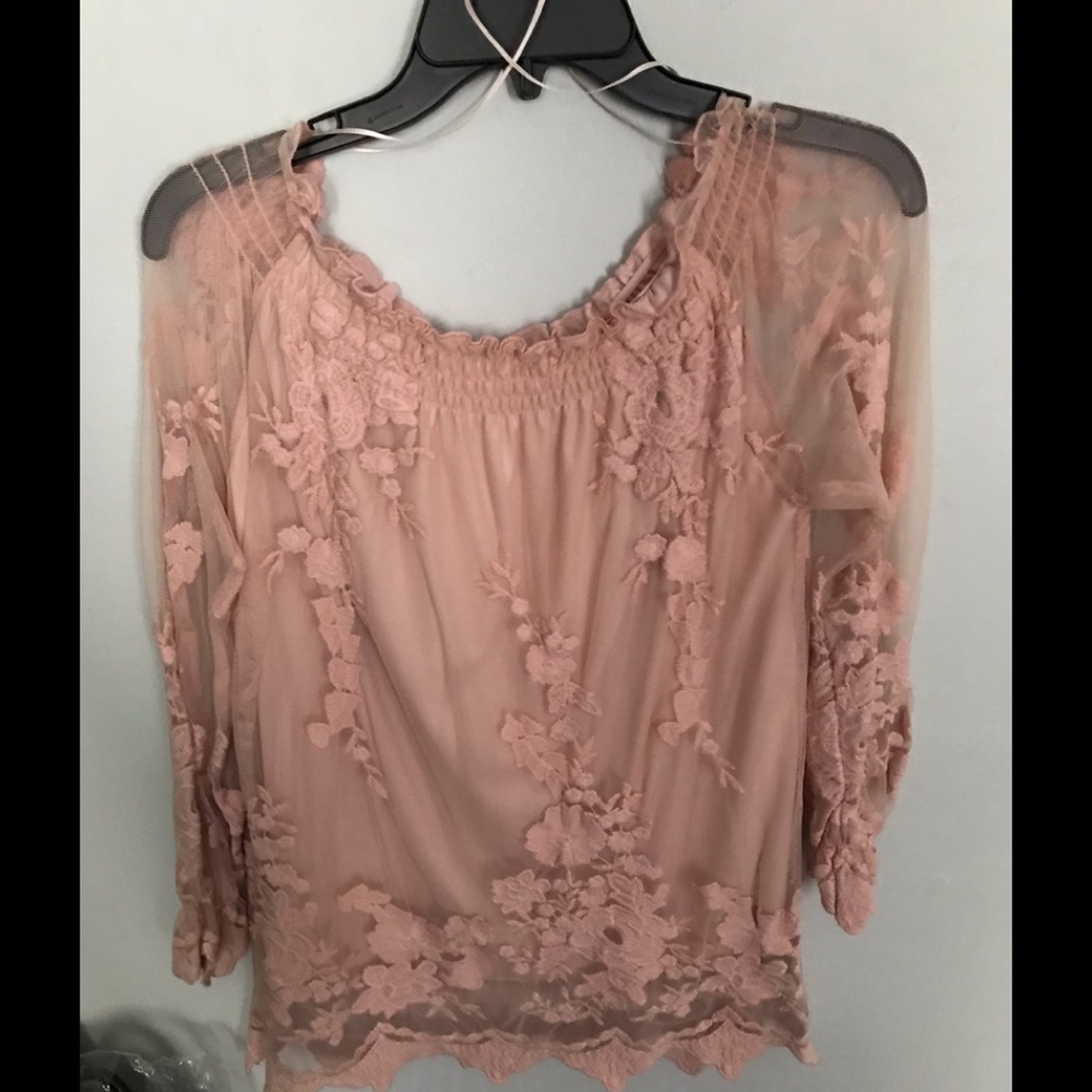 Pink sheer off the shoulder top